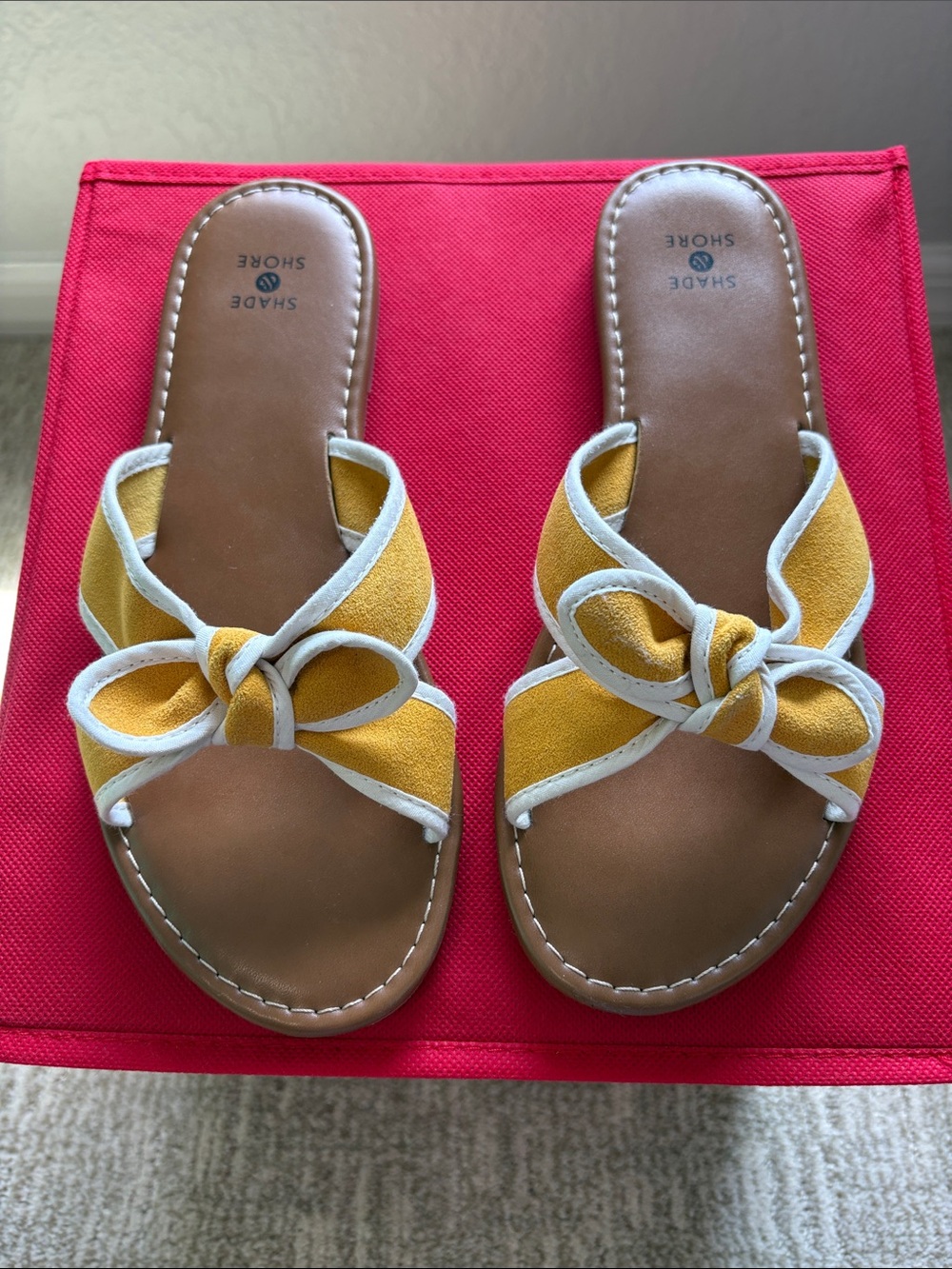 Shade & Shore Mustard Bow Slide Sandals - Women's